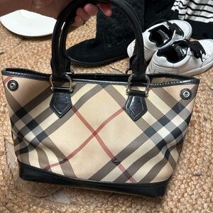 Burberry Beige Plaid Shoulder Bag with Black Trim